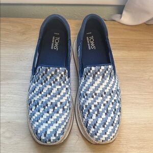 Toms Navy and White Woven Slip-On Espadrilles